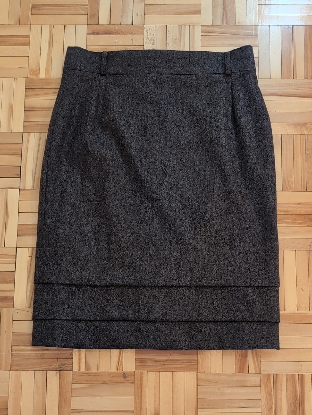Escada Wool Cashmere Blend Charcoal Layered Pencil Skirt Size 38
